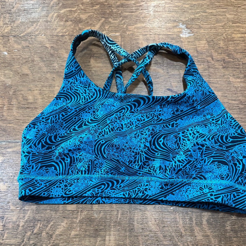 Lululemon sz 8 Free To Be Kitakami Viridian‎ Green Black Energy Sports Bra.